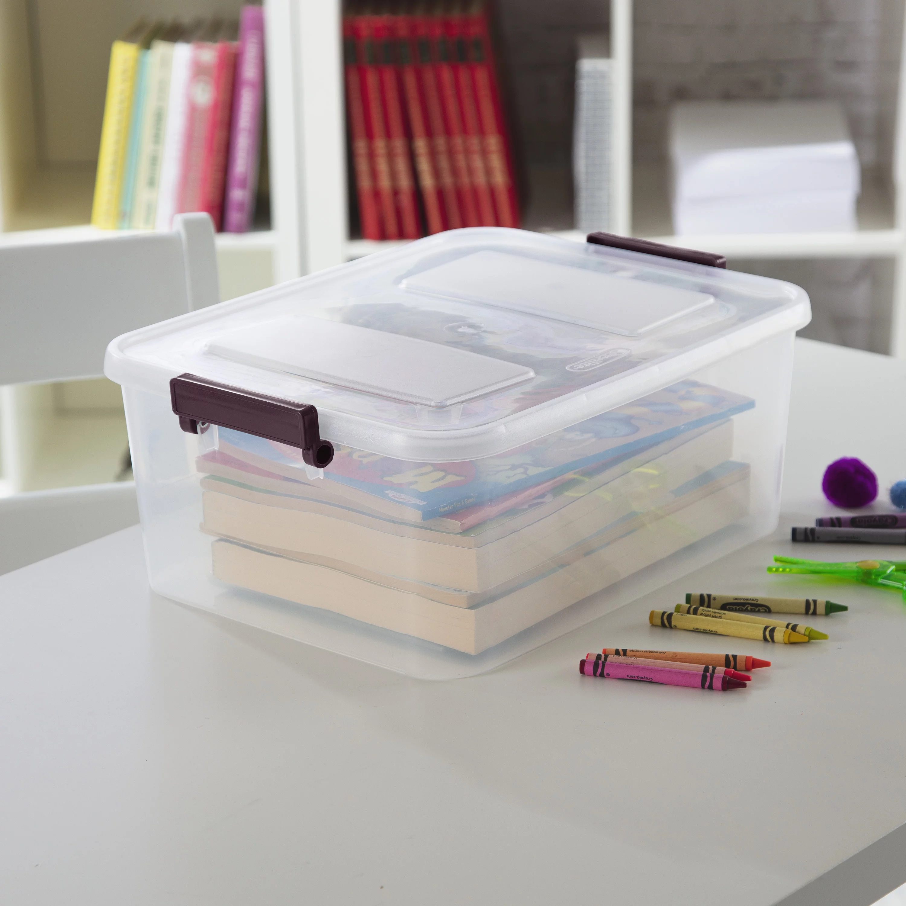 Sterilite Set of 4 Modular Latch Boxes Metropolis Burgundy Set of 4