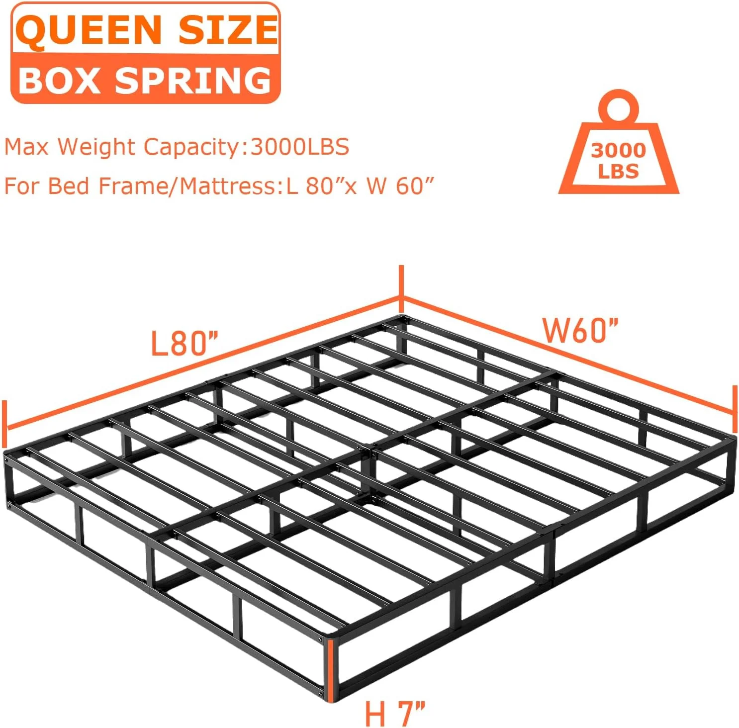 YILAN Box Spring Queen, 9 Inch Metal Queen Box Spring Only, Heavy Duty Mattress Foundation with Cover, Non-Slip, Noise Free, Easy Assembly (Queen, 9)
