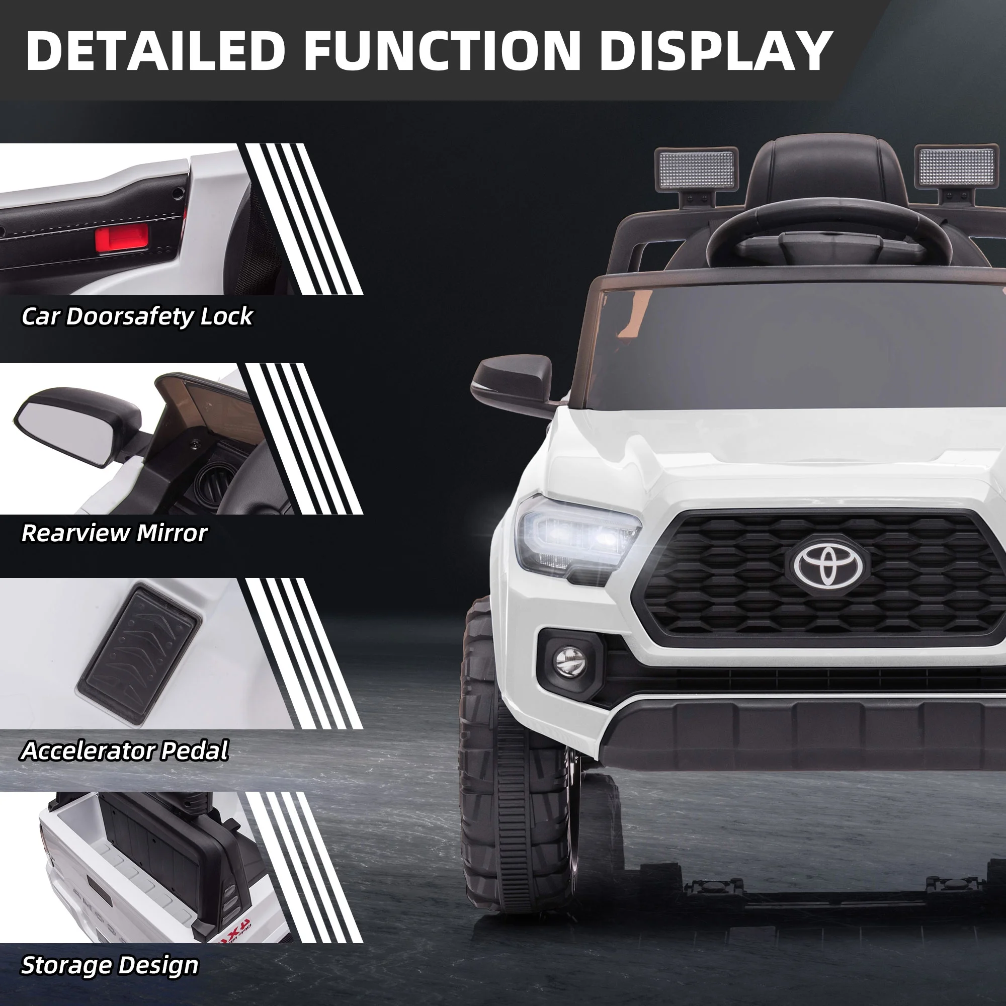 Toyota Tacoma Ride on Truck Toy, 12V Battery Powered Kids Electric Car with Remote Control, Digital Display, Spring Suspension, Storage Space, Music &FM, Gift for Boys Girls Age 3-8 Year, White