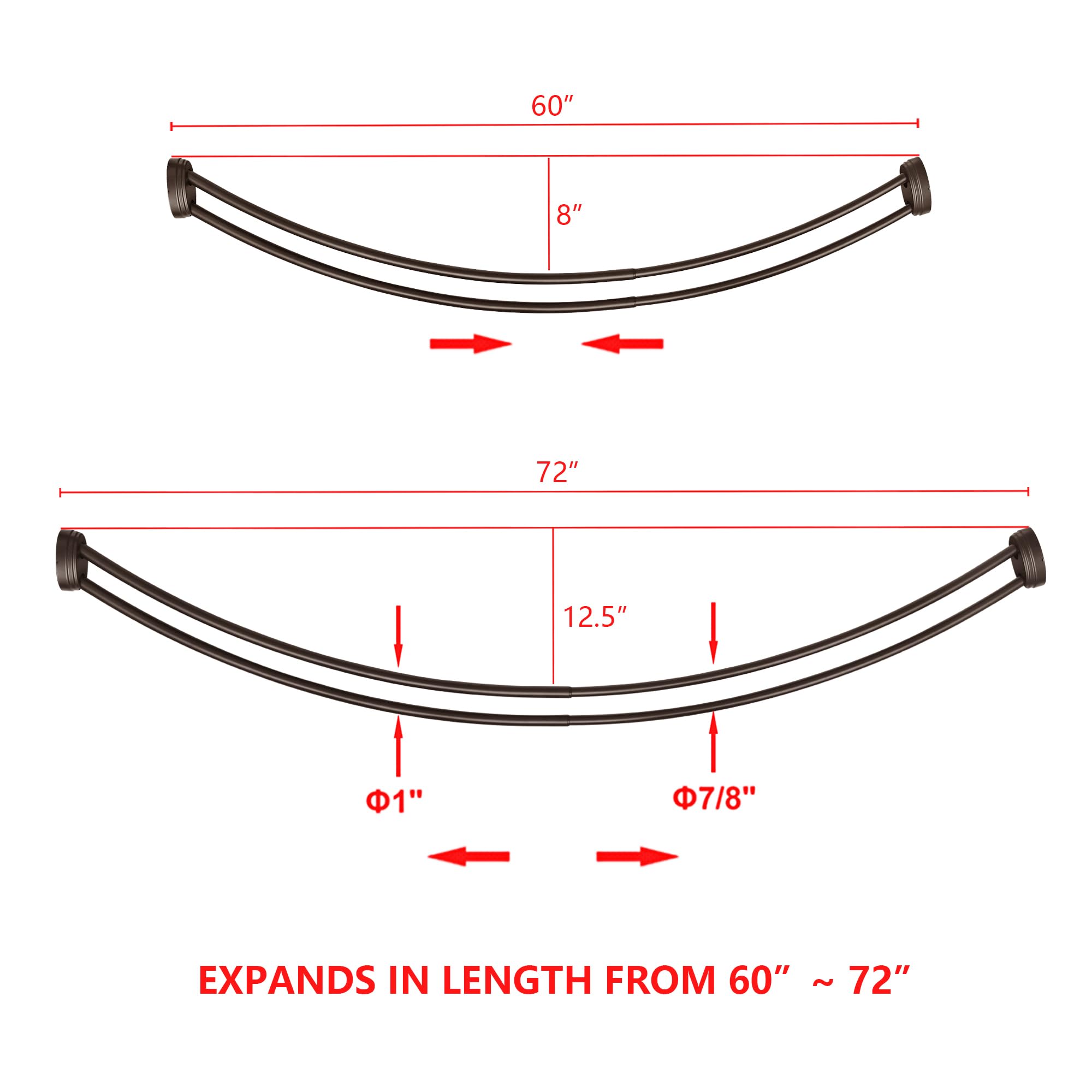 Utopia Alley Rustproof Aluminum Double Curved Shower Curtain Rod, Adjustable Double Shower Rod from 45