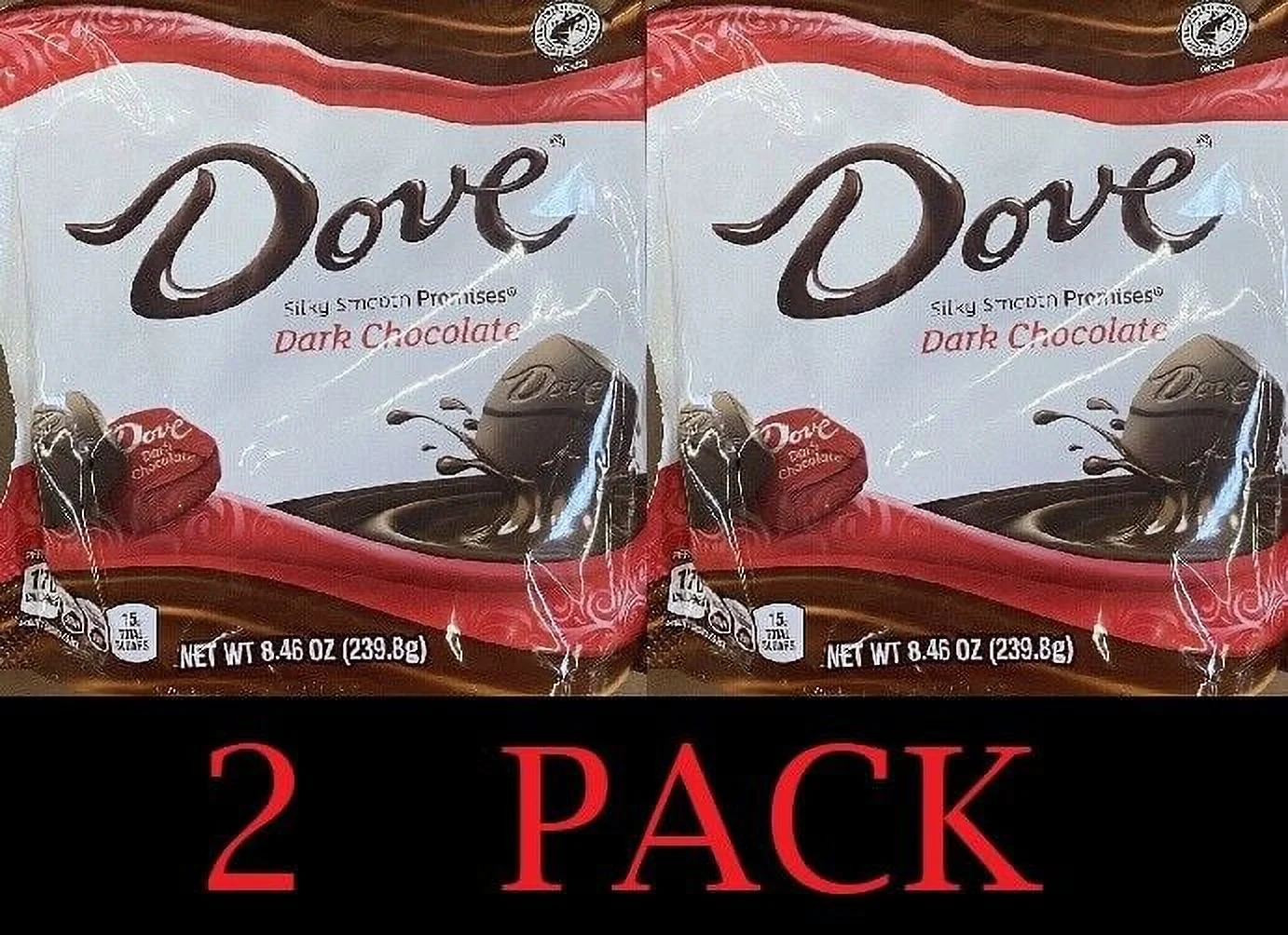 2x Dove Dark Chocolate Silky Smooth Promises Candy Bag 8.46 Oz - 2 PACK