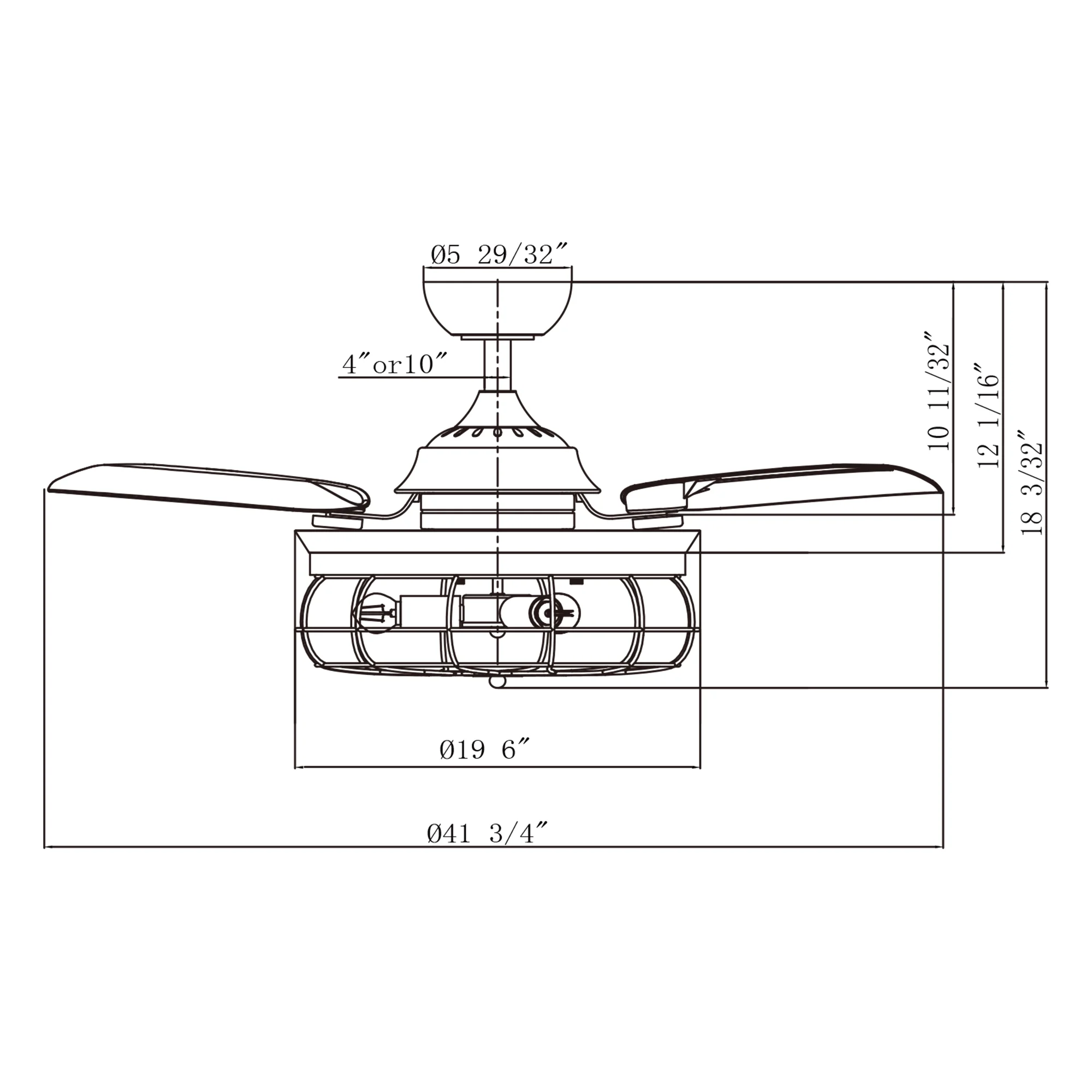 Parrot Uncle Ceiling Fan with Lights and Remote Control 42 inch Black Ceiling Fan with 3 Retractable Blades and 5 Lights, not Included Bulbs