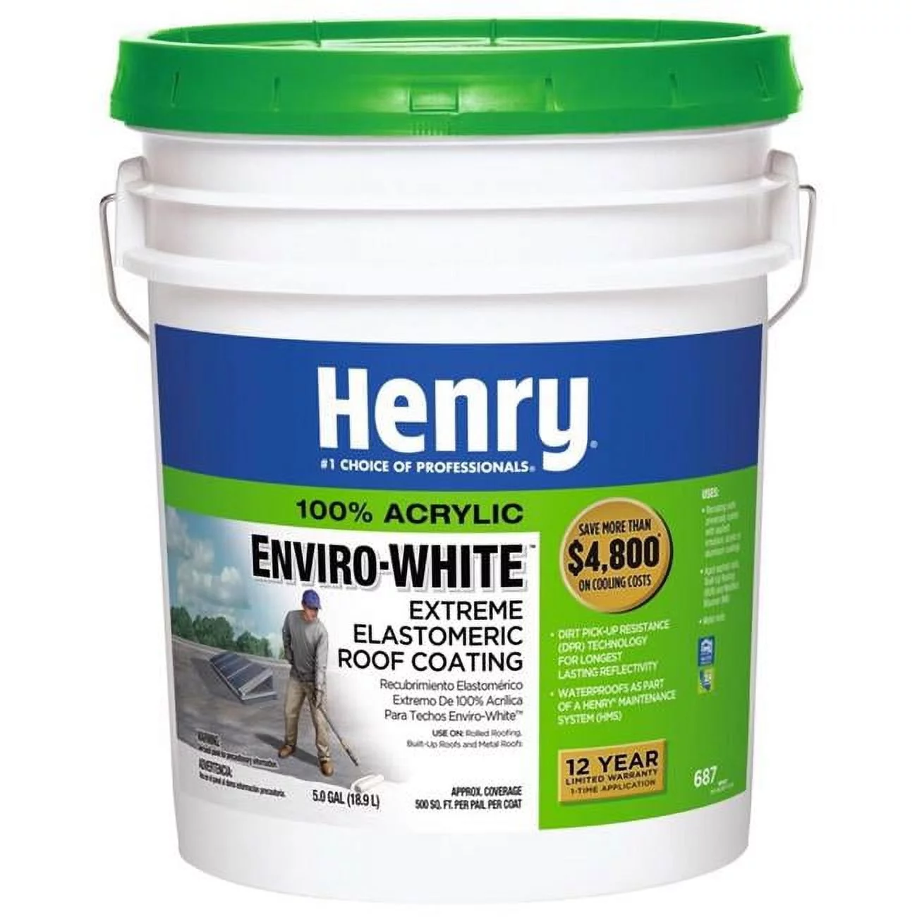 Henry 1465715 4.75 gal Henry Smooth White Elastomeric Roof Coating