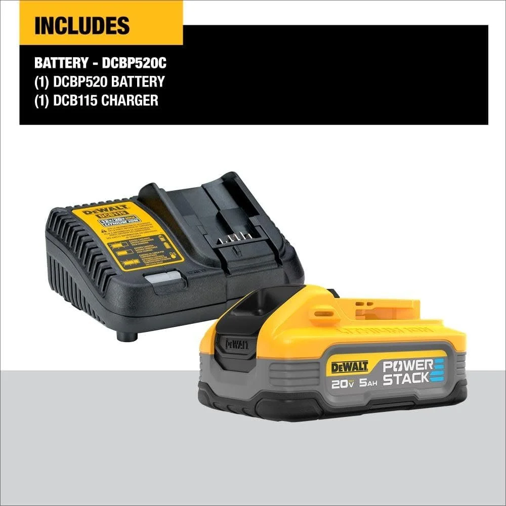 DEWALT Powerstack 20V MAX Battery Starter Kit, Rechargeable, 5Ah, Lithium Ion DCBP520C