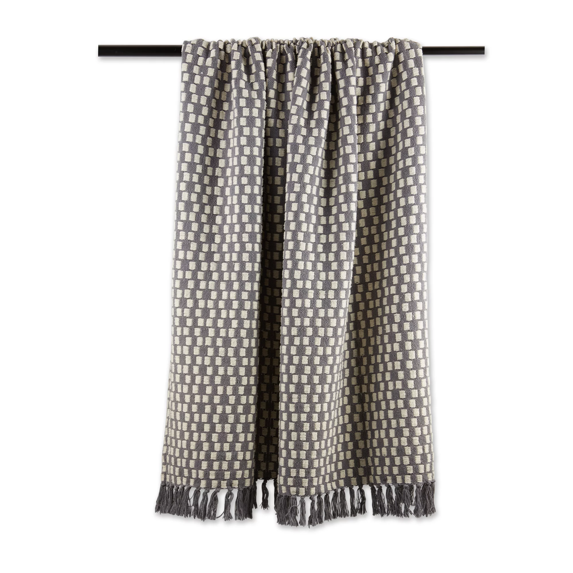 DII Gray Urban Check Cotton Throw 50x60 with 2.5 inch fringe