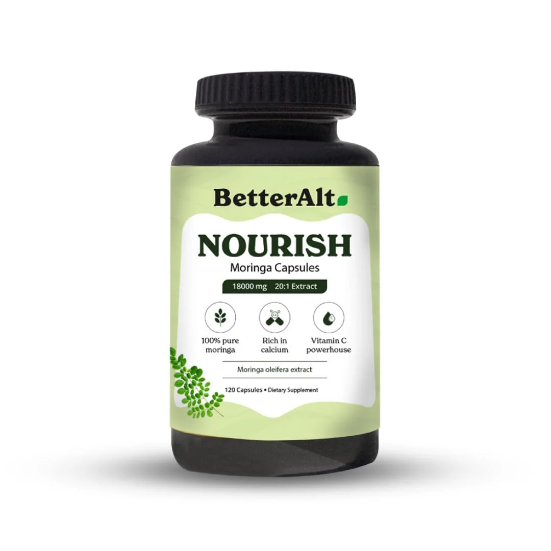 Better Alt Moringa Capsules, 120| Rich in Calcium |100% Pure Moringa Leaf Powder Supplements | Vitamin C Powerhouse & Green Superfood| Gluten Free Moringa Powder Supplements