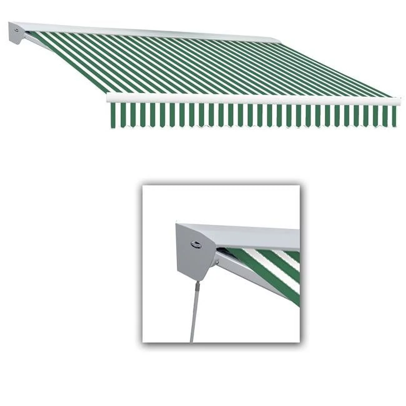 Awntech DM12-US-FW 12 ft. Destin with Hood Manual Retractable Awning, Forest Green & White - 120 in.