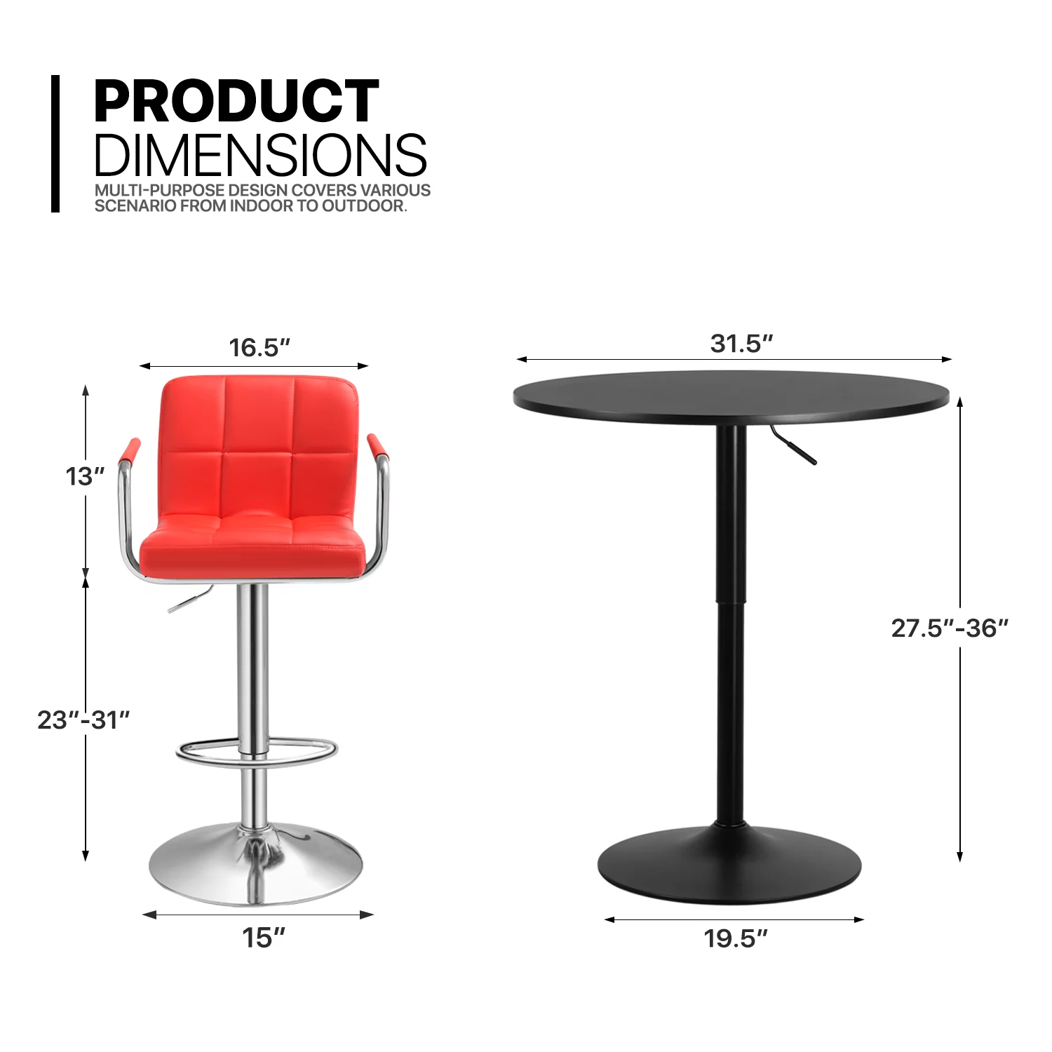 MoNiBloom 3 Piece Bar Table and Chair Set, 31.5