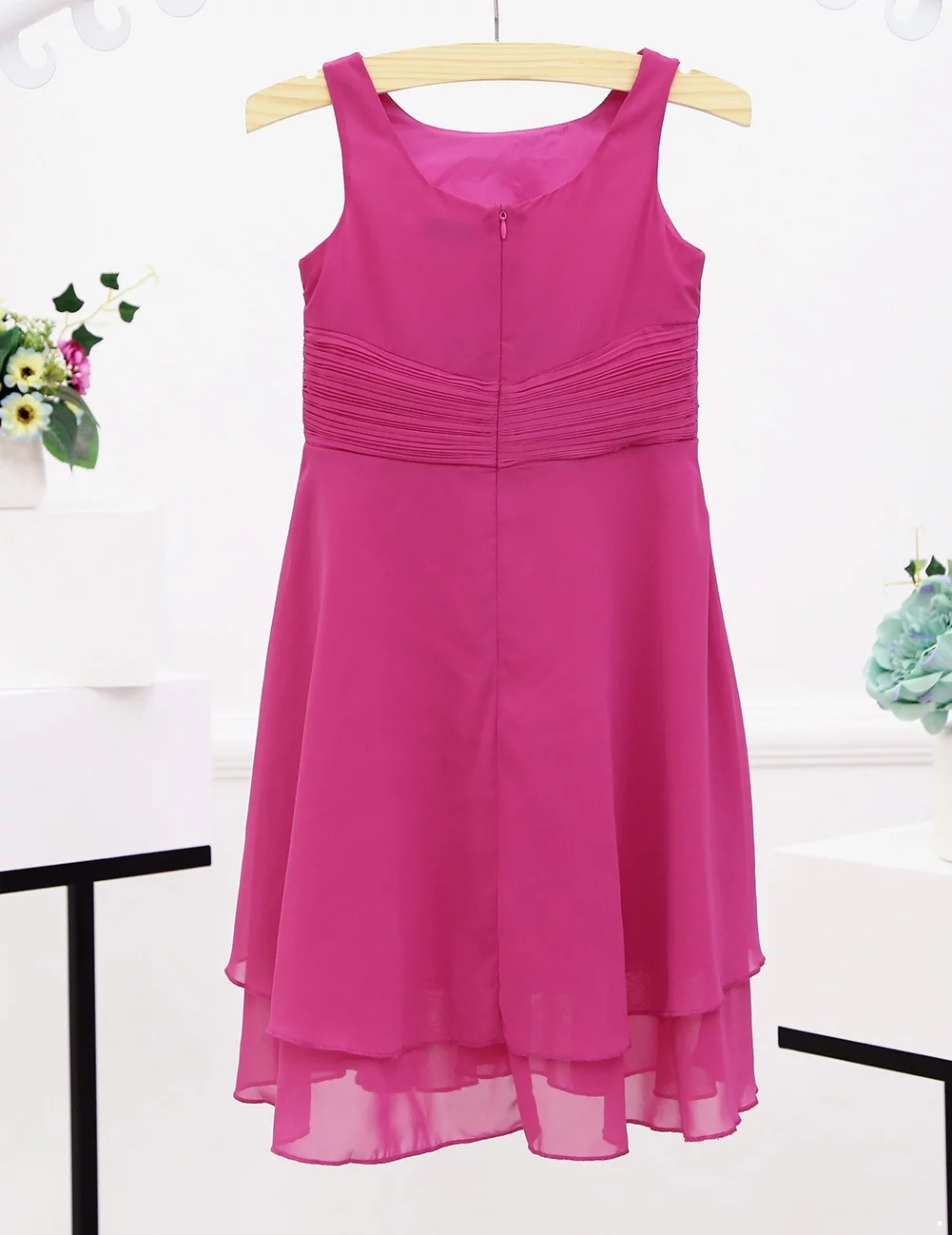 Mufeng Kids Girls Chiffon Flower Dress Wedding Pageant Bridesmaid Dress Holiday Birthday Party Dress Rose 8