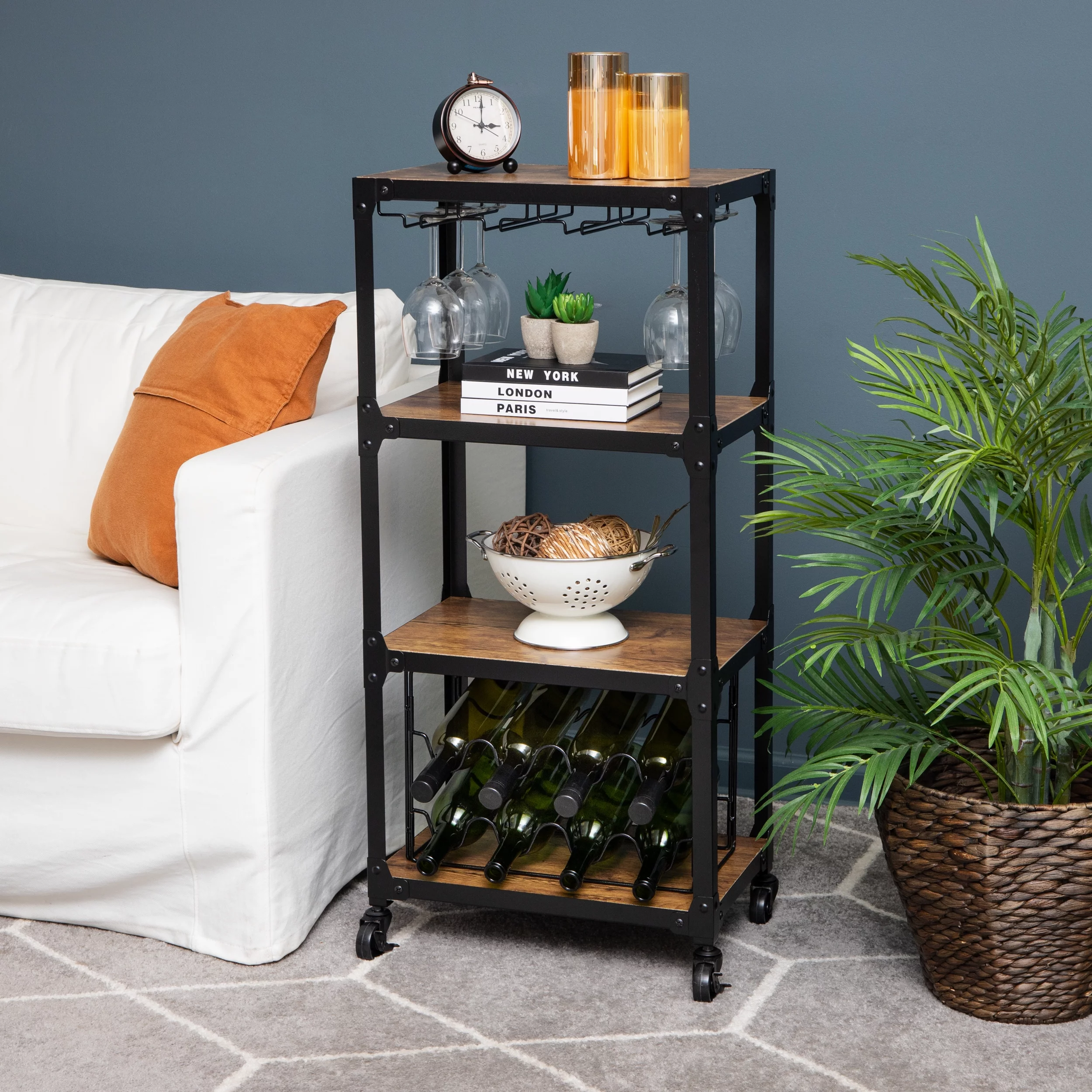 Mind Reader 4 Shelf Mobile Wine Bar Cart