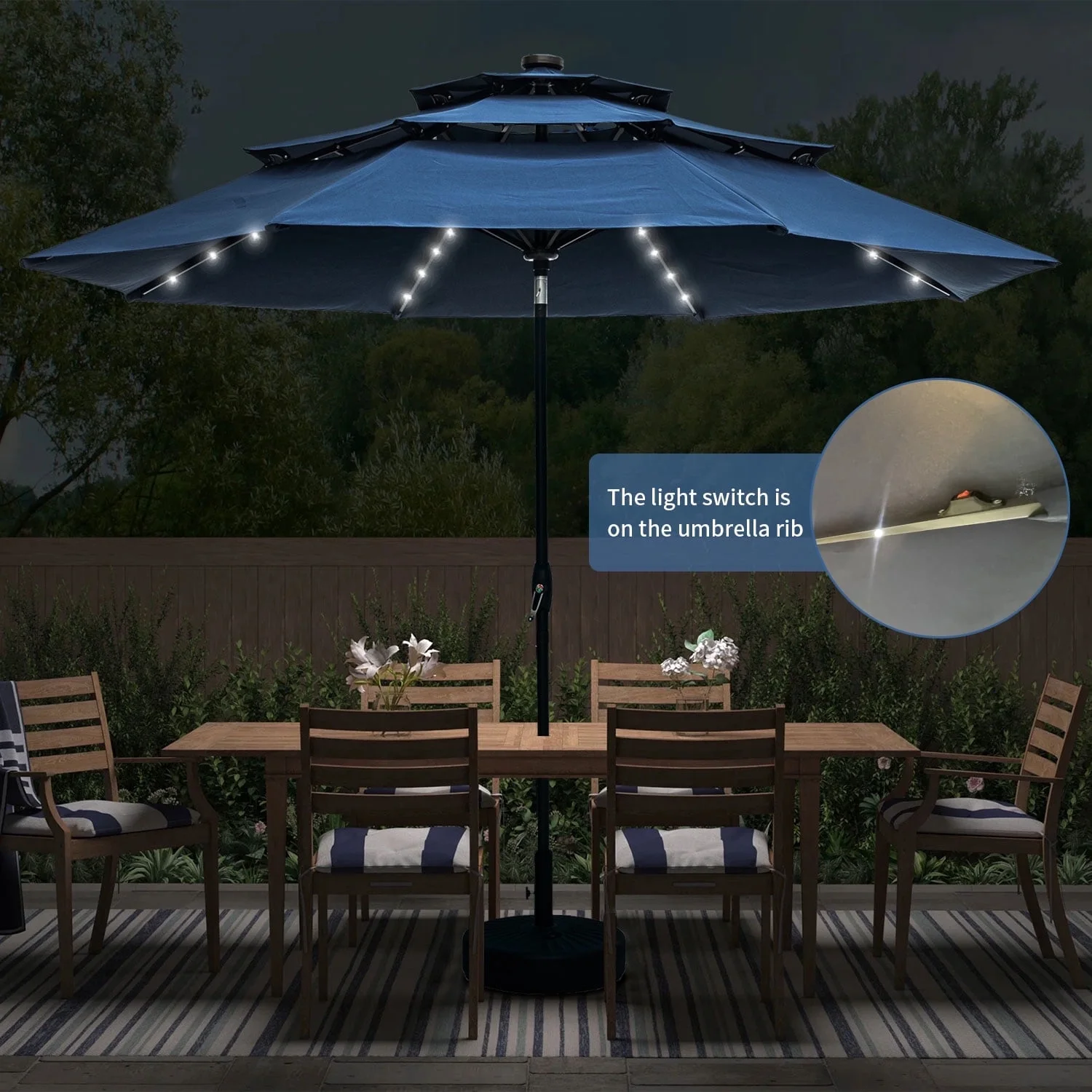 Autlaycil 10Ft 3 Tiers Patio Umbrellas Solar 40 LED Lighted Umbrella with 8 Ribs Patio Table Umbrella, Blue