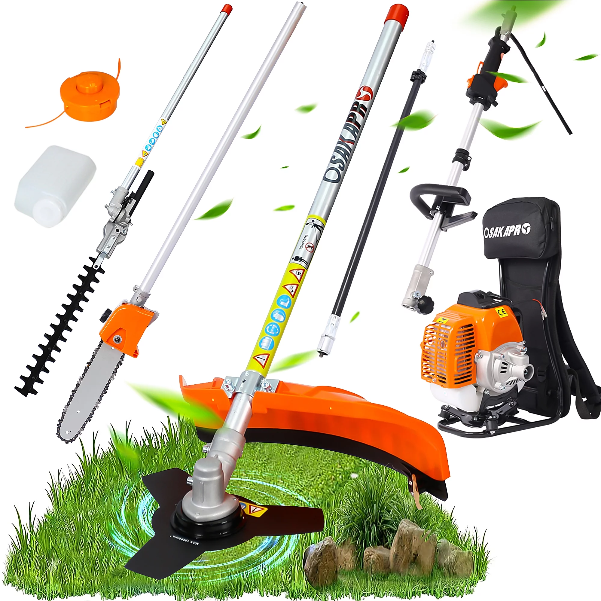 52CC 2-Cycle Gas Powered Weed Eater, iRerts Backpack 4 in 1 Multi-Functional String Trimmer with Gas Pole Saw, Hedge Trimmer, Grass Trimmer, Brush Cutter, Lawn Trimmer for Grass Garden Yard