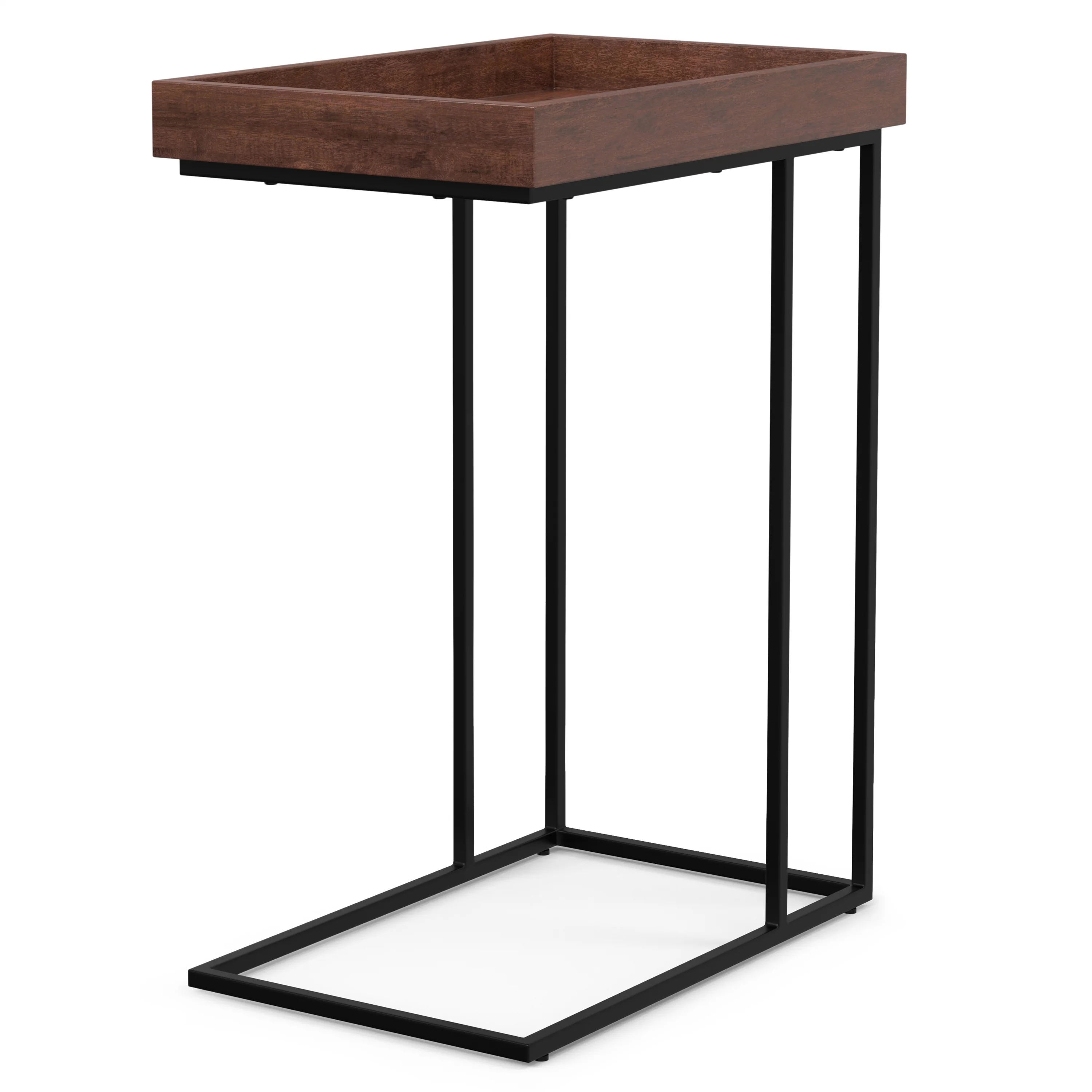 Simpli Home Gallagher SOLID MANGO WOOD and Metal 12 inch Wide Rectangle Industrial C Side Table in Cognac, Fully Assembled