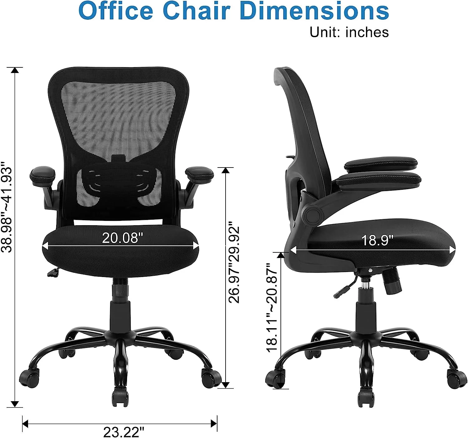 YILAN Office Chair Ergonomic Desk Chair, Mesh Computer Chair Home Office Desk Chairs with Lumbar Support, Adjustable Height and Flip-up Armrests, Swivel Executive Task Chair BIFMA Passed, Black