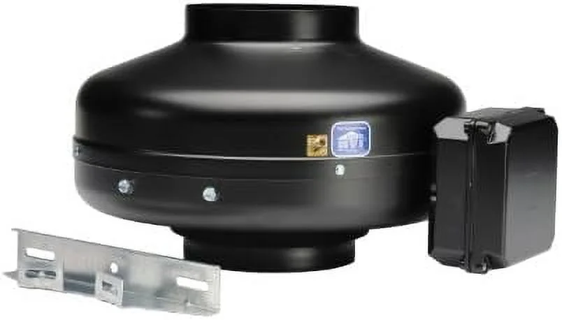 PV-100X Powervent Inline Duct Exhaust Fan, Galvanized Steel W/Black Baked Enamel, 4