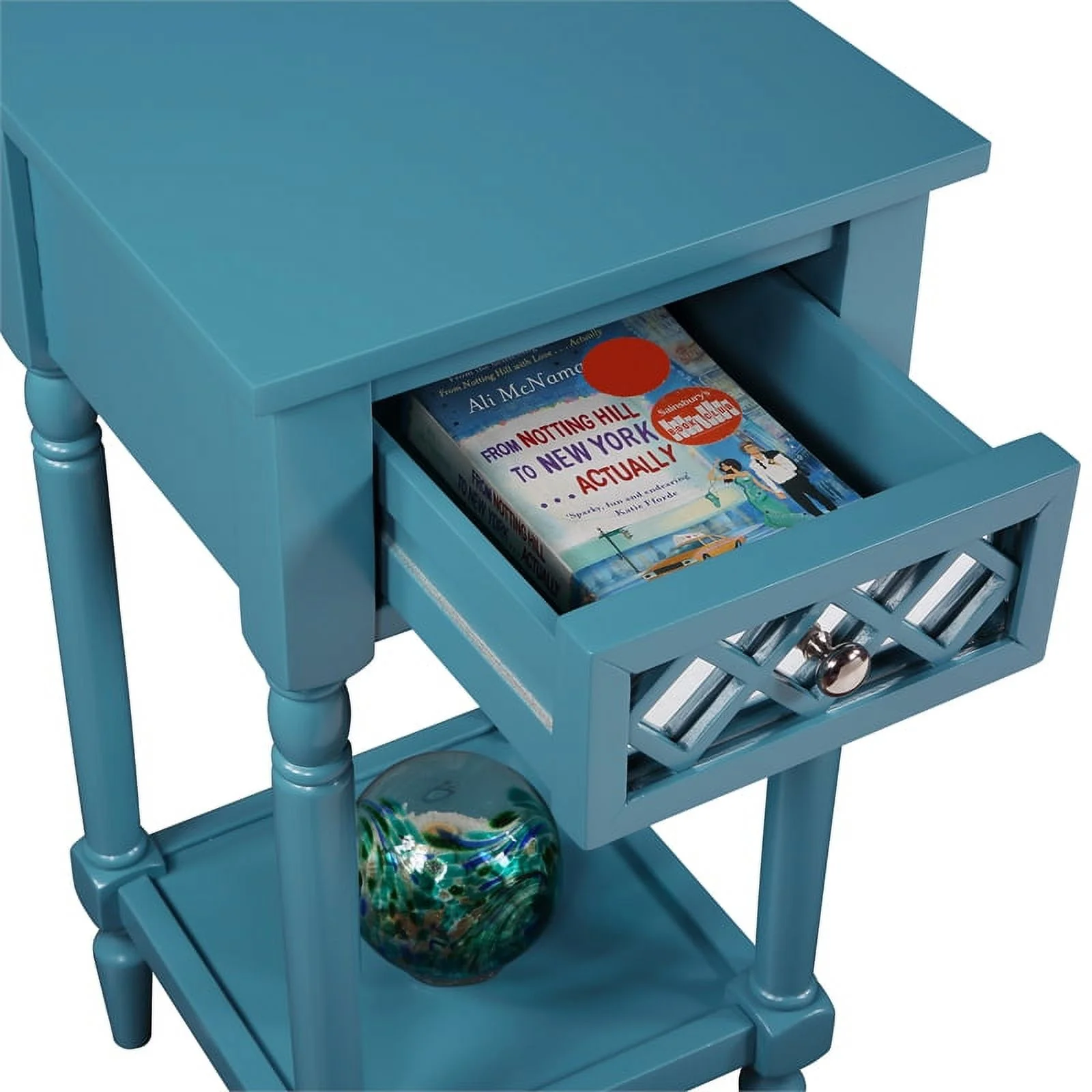Pemberly Row Deluxe One-Drawer Accent Table with Shelf in Blue Wood