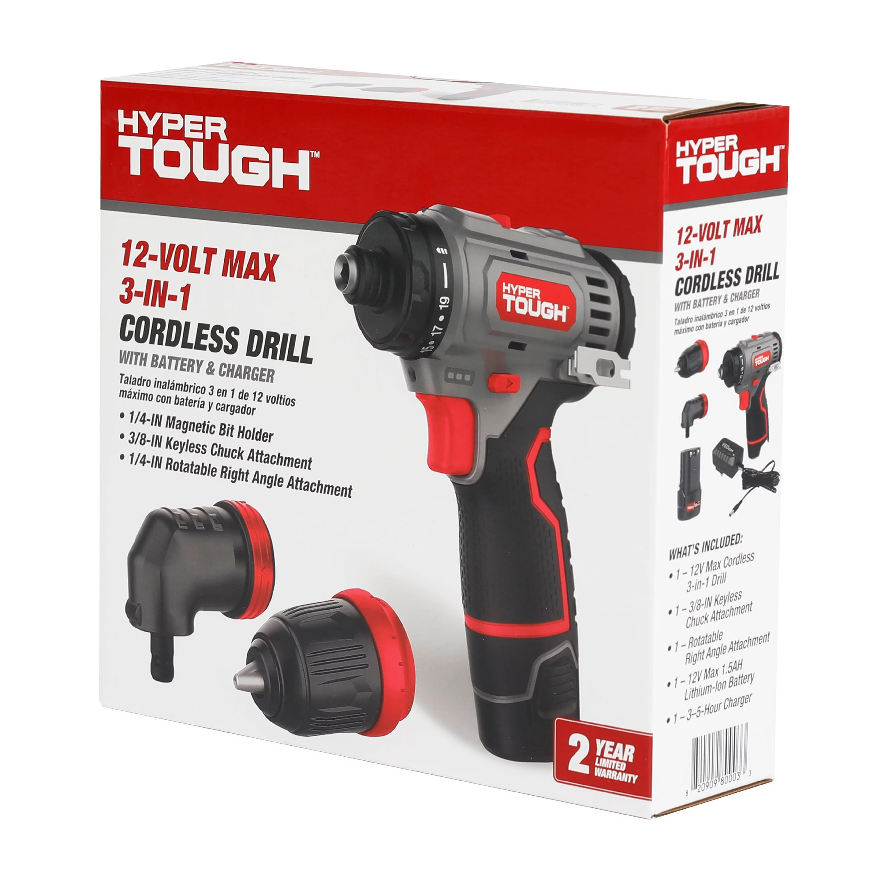 Hyper Tough 12V Max Lithium-Ion 3-in-1 Multi-Head Power Drill Set with 1.5Ah Battery and Charger, 80003