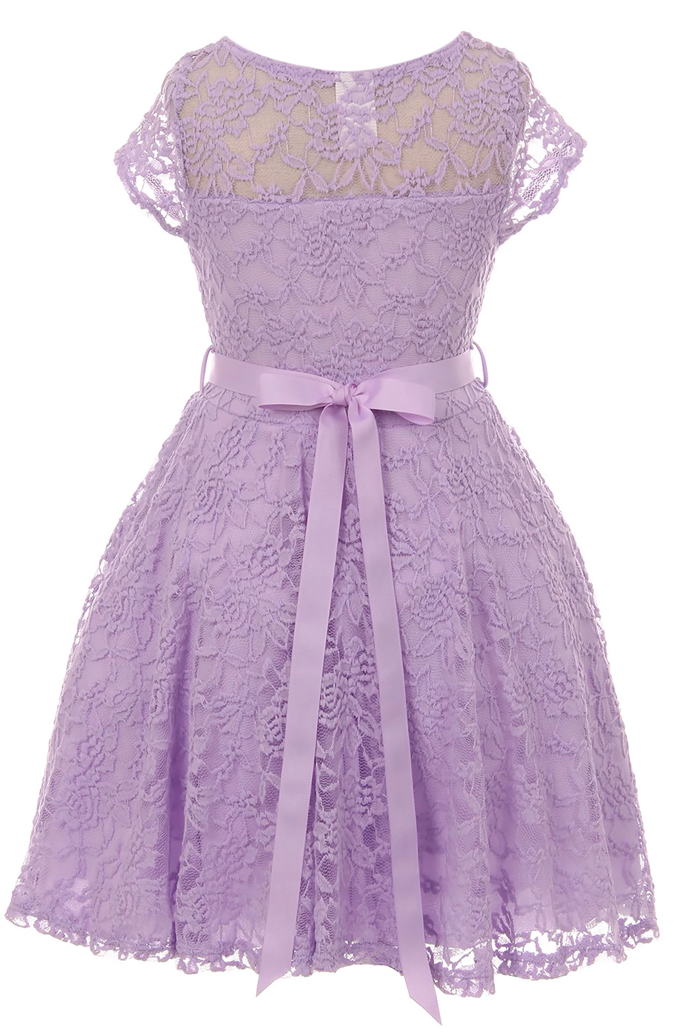 Lovely Floral Lace Rhinestones Skater Party Easter Flower Girl Dress for Big Girl Lilac 16 JK19.88S BNY Corner