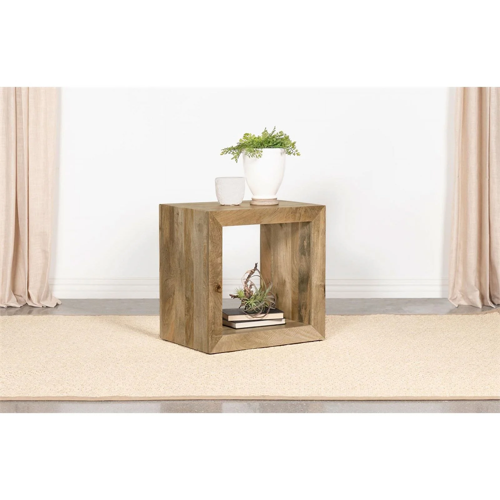 Pemberly Row Rectangular Farmhouse Solid Wood End Table in Natural