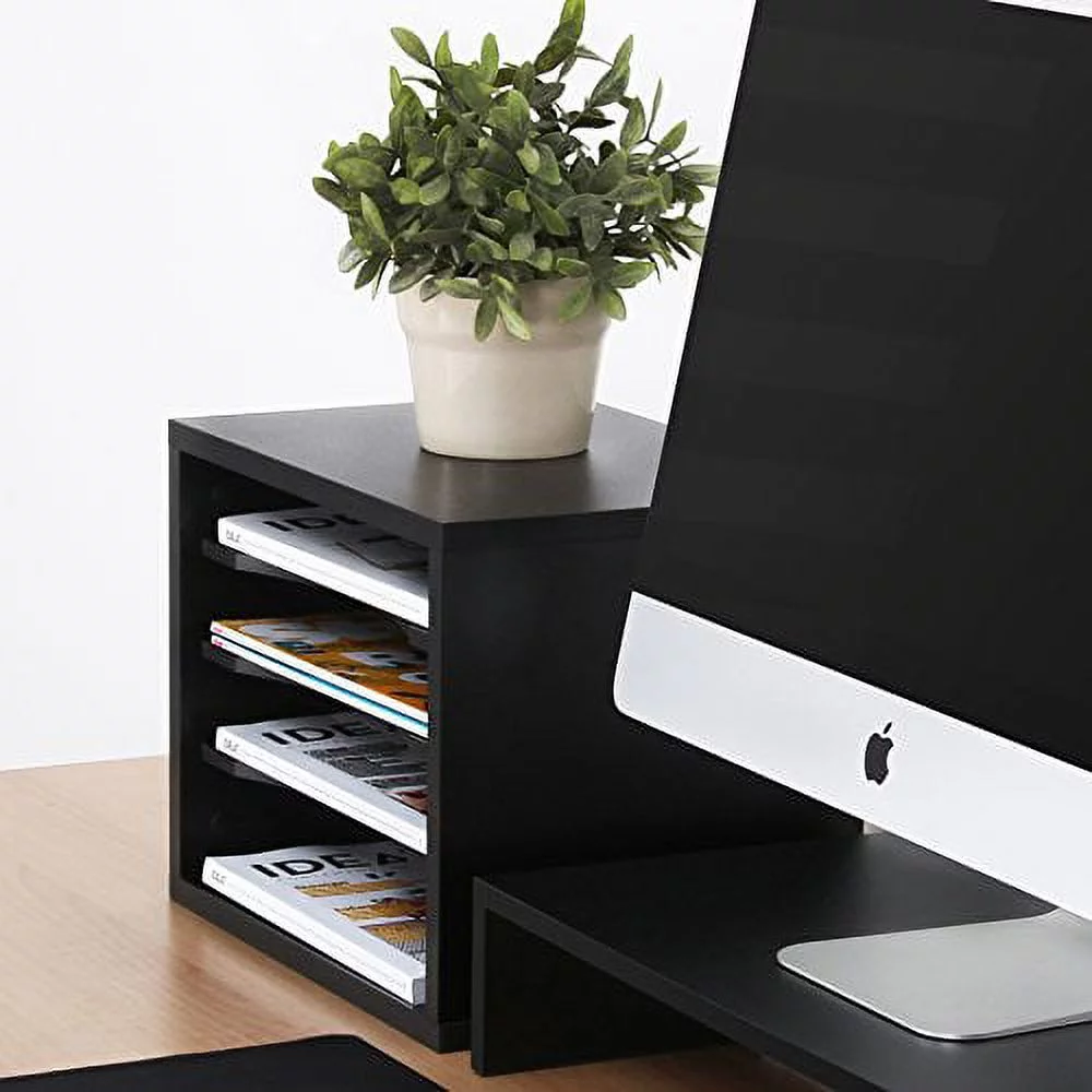 FITUEYES Wood Desktop Workspace Organizers with file storage 4-tier Black