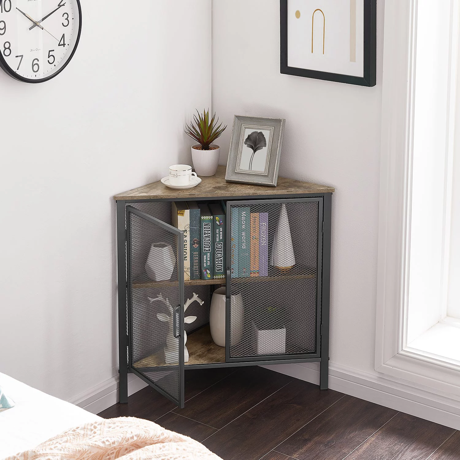 VECELO Coffee Table Set of 3 with Coffee Table and Corner Shelf, 3-Piece Living Room Set, Rectangle Coffee Table with Shelf and X Design, Multi Tier Storage Corner Storage Cabinet, Black (Set of 3)