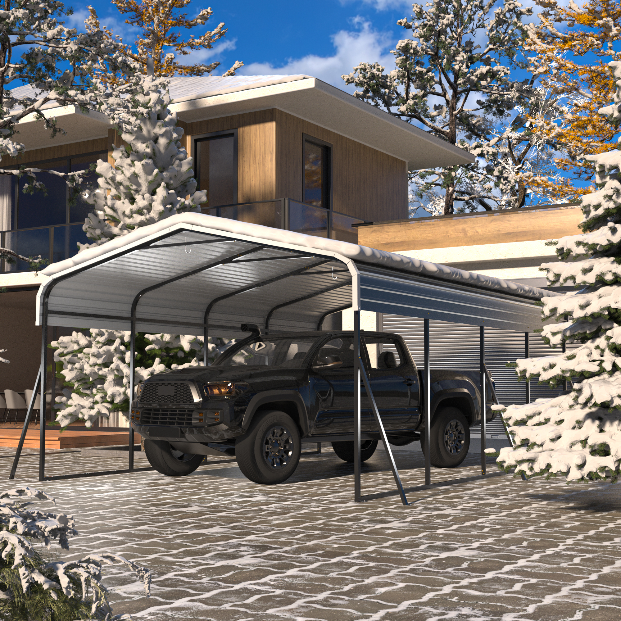 JAXSUNNY 12' x 20' Metal Carport, Heavy Duty Galvanized Steel Car Garage Canopy for Outdoor, Dark Gray