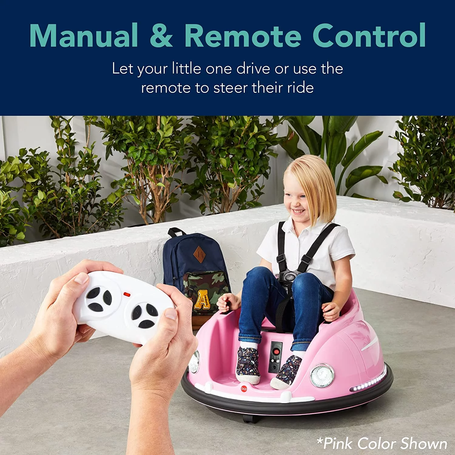 6V Electric Kids Ride On Bumper Car, 1.5 - 6 Years Old, Parent Remote Control, 360 Degree Spin, Lights, Sounds - Pink