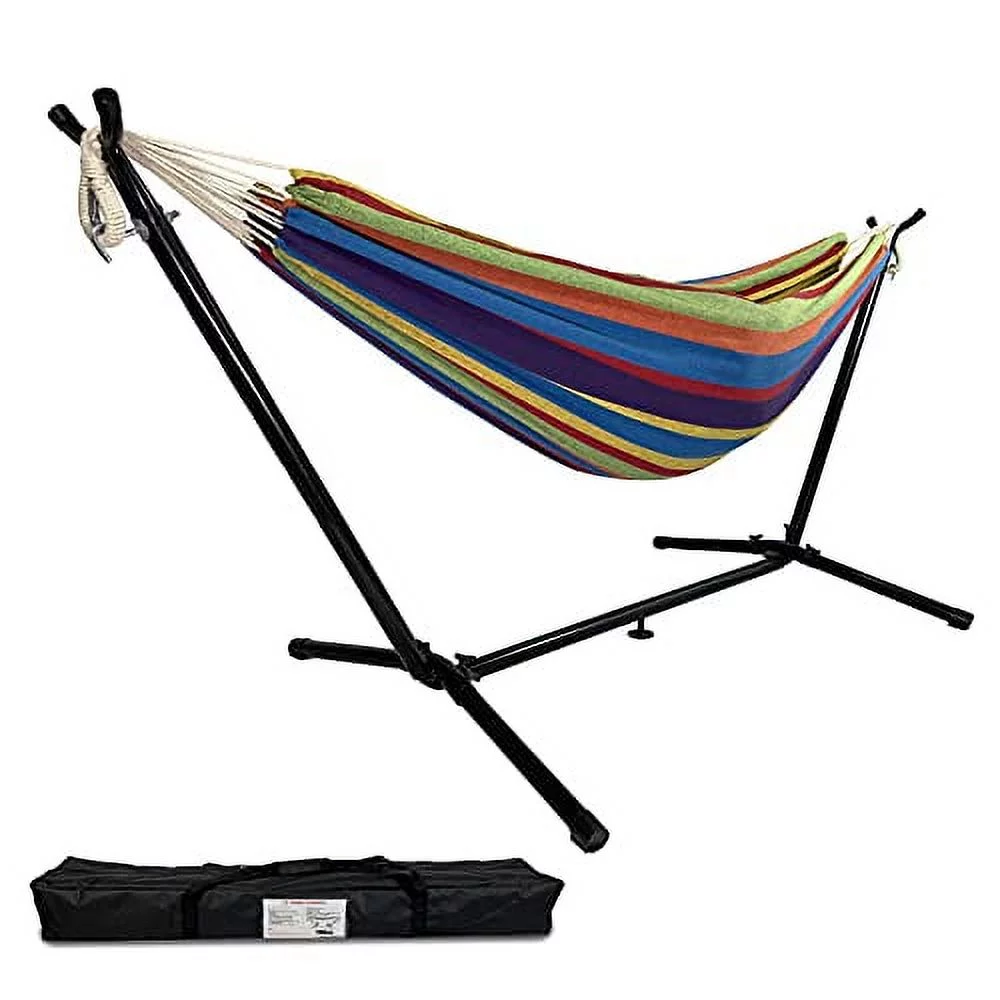 Highwild Double Hammock with Steel Stand - Max 600 Lbs (B- Blue/Purple)