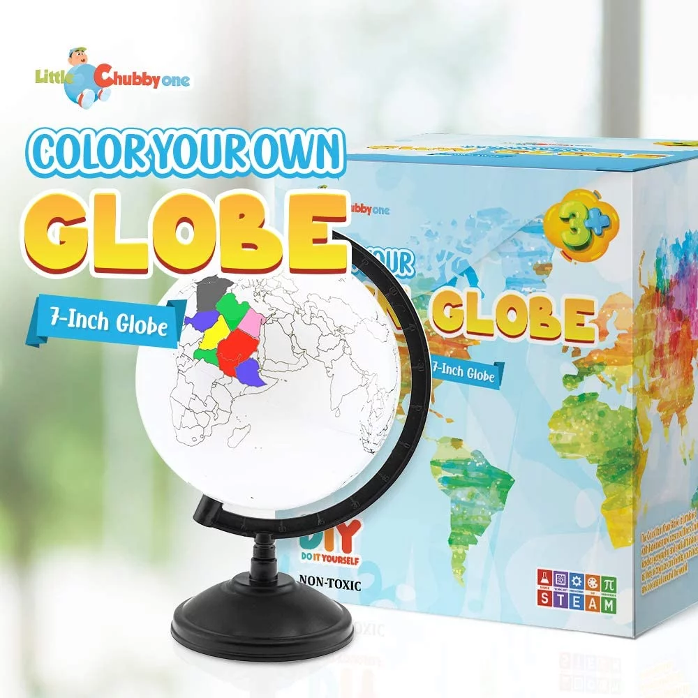 Little Chubby One 7-inch DIY Color Your Own Globe - Educational and Decorative Piece - Assorted Markers for Coloring Spinning Globe Ideal for Learning Geography and Perfect Decor for Kids Room
