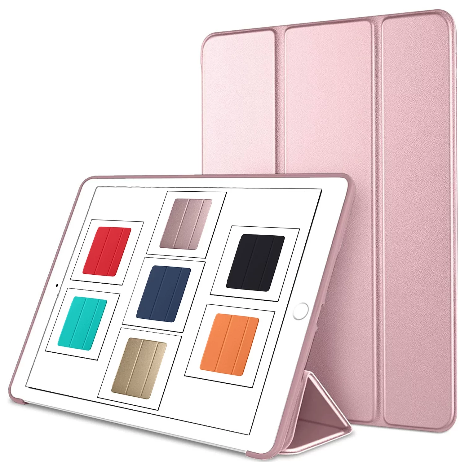 iPad 9.7 5th 6th Gen Air 1st 2nd Generation [iPad 5 6 Air 1 2] A1893 A1822 A1566 MH2V2LL/A MRM52LL/A MP242LL/A Protective Durable Shock Proof Supportive Magnetic Dual Angle Stand Cover - Rose Gold