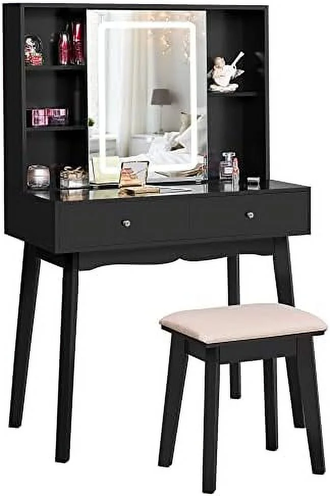 SJOPLMN Vanity Desk with Mirror and Lights   Vanity with Lights  White   Desk with 3 Color Lighting  Vanity Table with Cabinet & 2 Drawers  Dressing Table  Table FST15M
