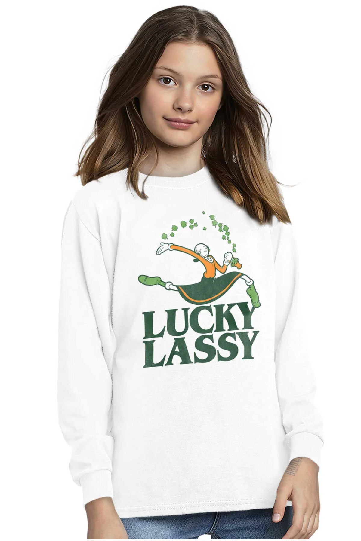 Olive Oyl St Paddys Lucky Lassy Kids Long Sleeve Shirt Girl Teen Brisco Brands XS