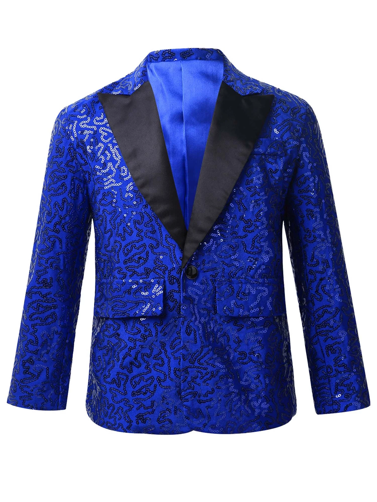 Miaeowve Kids Boys Shiny Sequins Wedding Pageant Tuxedo Suits Blazer Coat Long Sleeves Modern Dance Jacket Blue 12