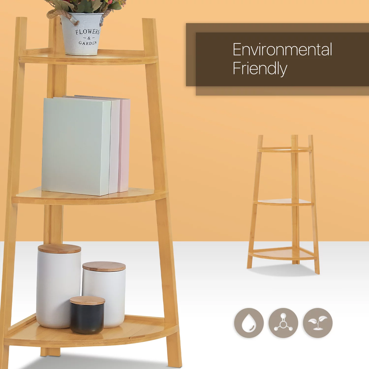 Magshion Bamboo 3 Tiers Stable Plant Stand, Corner Flower Organizer Rack, Natural, for Garden