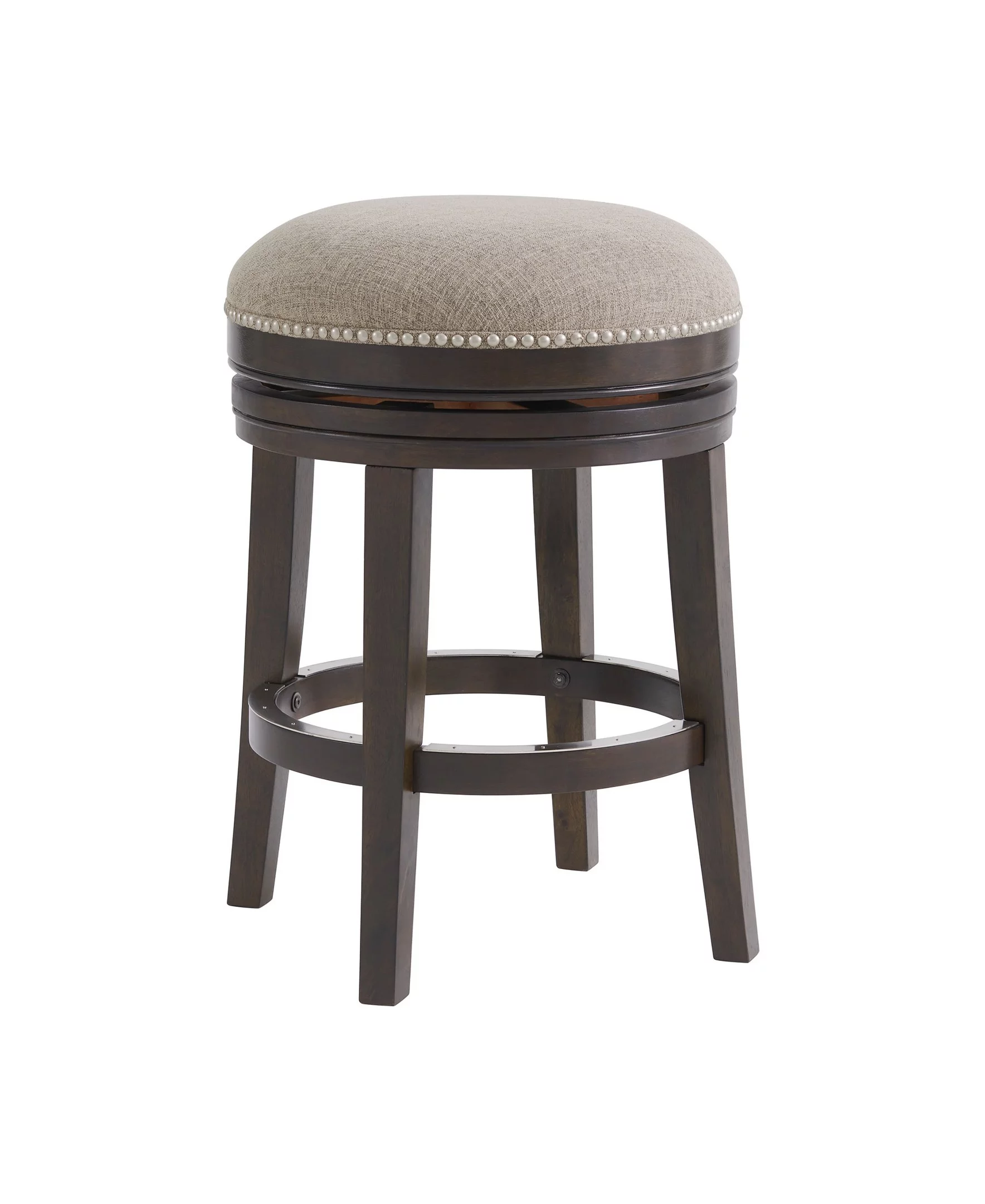 Alaterre Furniture Clara Swivel Backless Counter Height Wood Stool, Dark Brown and Beige
