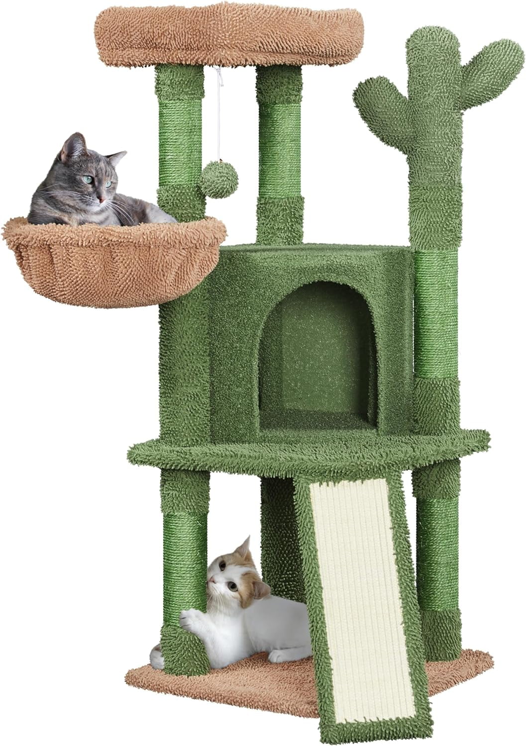liuguosheng Cactus Cat Tree, 42in Cat Tower for Indoor Cats, Multi Level Cat Condo Scratching Post, Cat Activity Center Pet Furniture w/Ball, Plush Perch, Platform, Basket