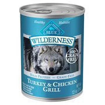 Blue Buffalo Wilderness High Protein Grain Free, Natural Adult Wet Dog Food, Turkey & Chicken Grill 12.5-oz can (pack of 12)