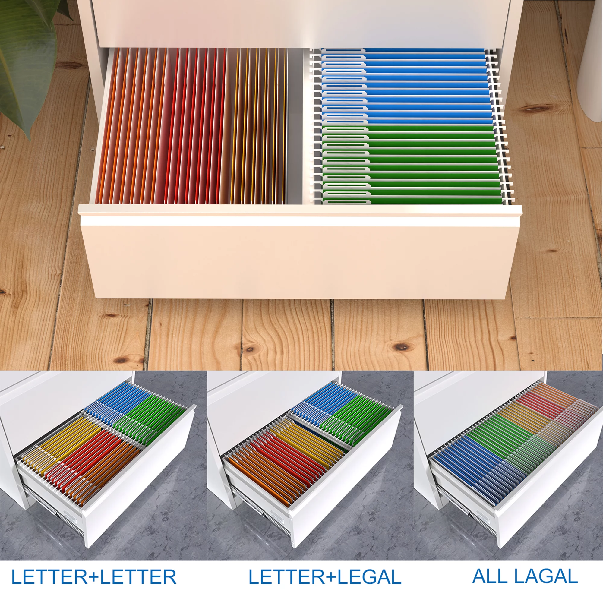 GAEANET 3 Drawer Metal Lateral File Cabinet for Home Office, White Locking Steel Filing Storage Cabinet for Hanging Legal/Letter Size, Assembly Required