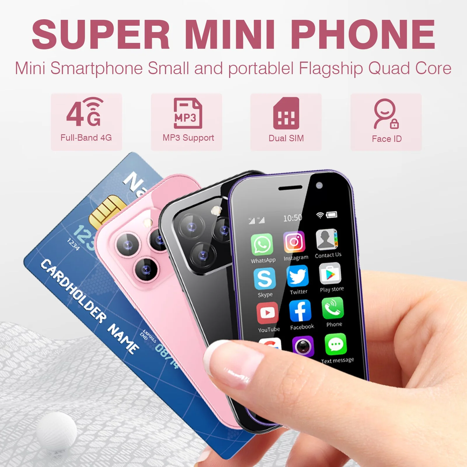Mini Smartphone 4G XS14Pro 3.0 Inch Quad Core Dual Sim 2GB RAM 16GB ROM Unlocked Card Android 9.0 Small Mobile Phone Student Pocket Cellphone