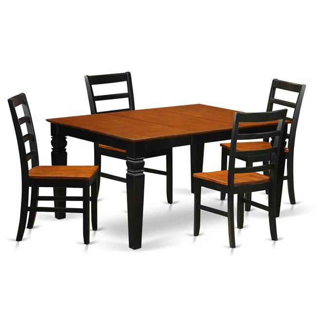 East West Furniture  Wood Seat Dinette Set with 1 Weston Dining Room Table & 4 Solid Chairs, Distinctive Black - 5 Piece