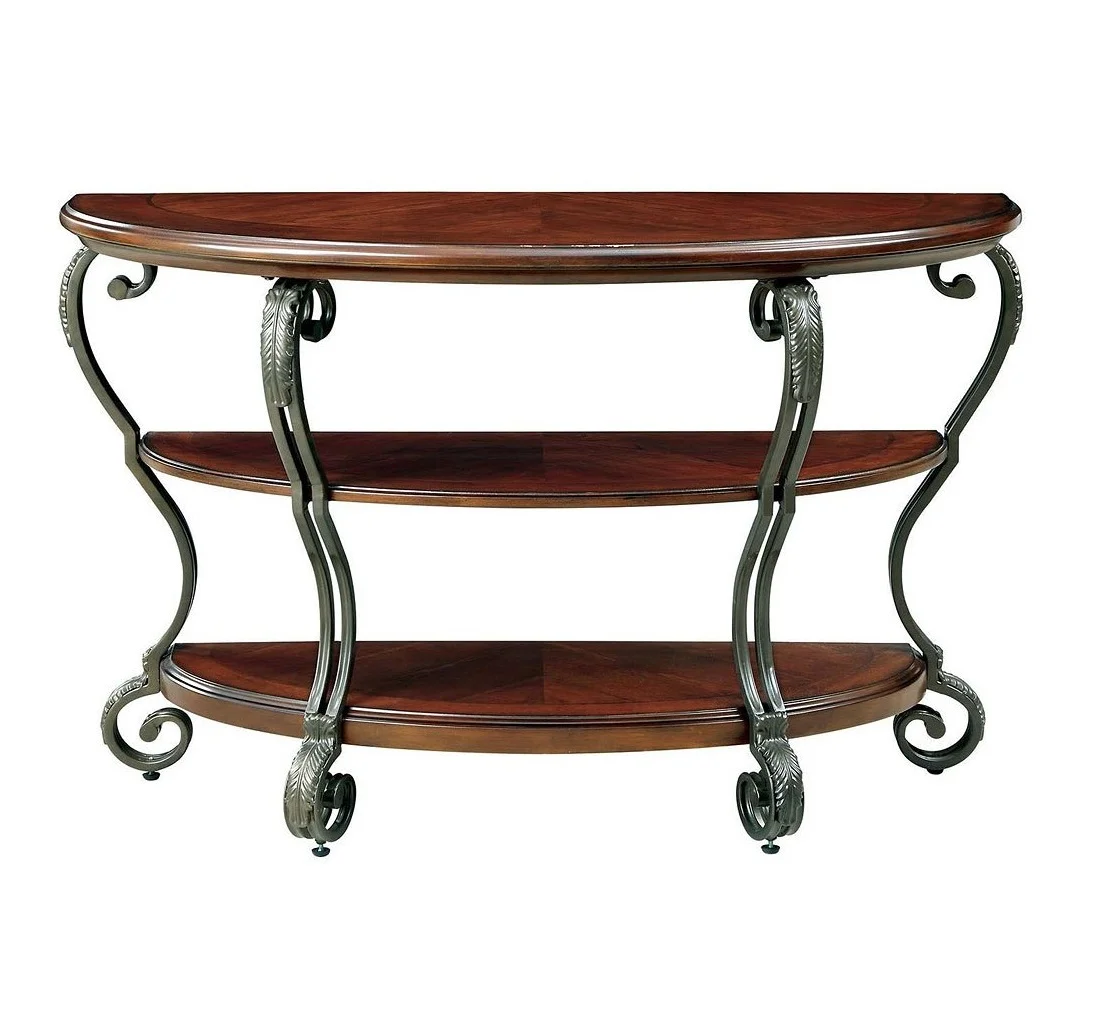 HOOPOOCOLOR Traditional Style Brown Cherry 1pc Sofa Table Open Bottom Shelf Ornate Design Living Room Furniture