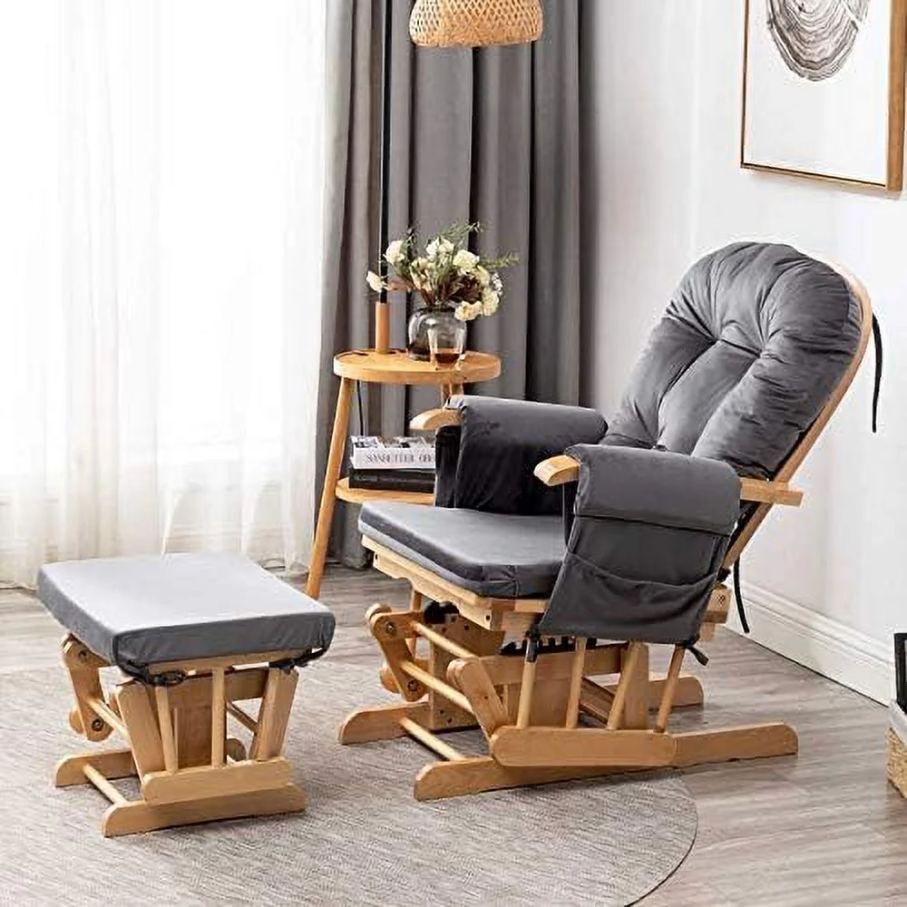 SJUIONG Glider Rocker Replacement Cushions with  Pocket  5PCS  Soft Velvet Thickened  Washable Nonslip  Universal for Use in Glider Rocking Chair  Light Grey