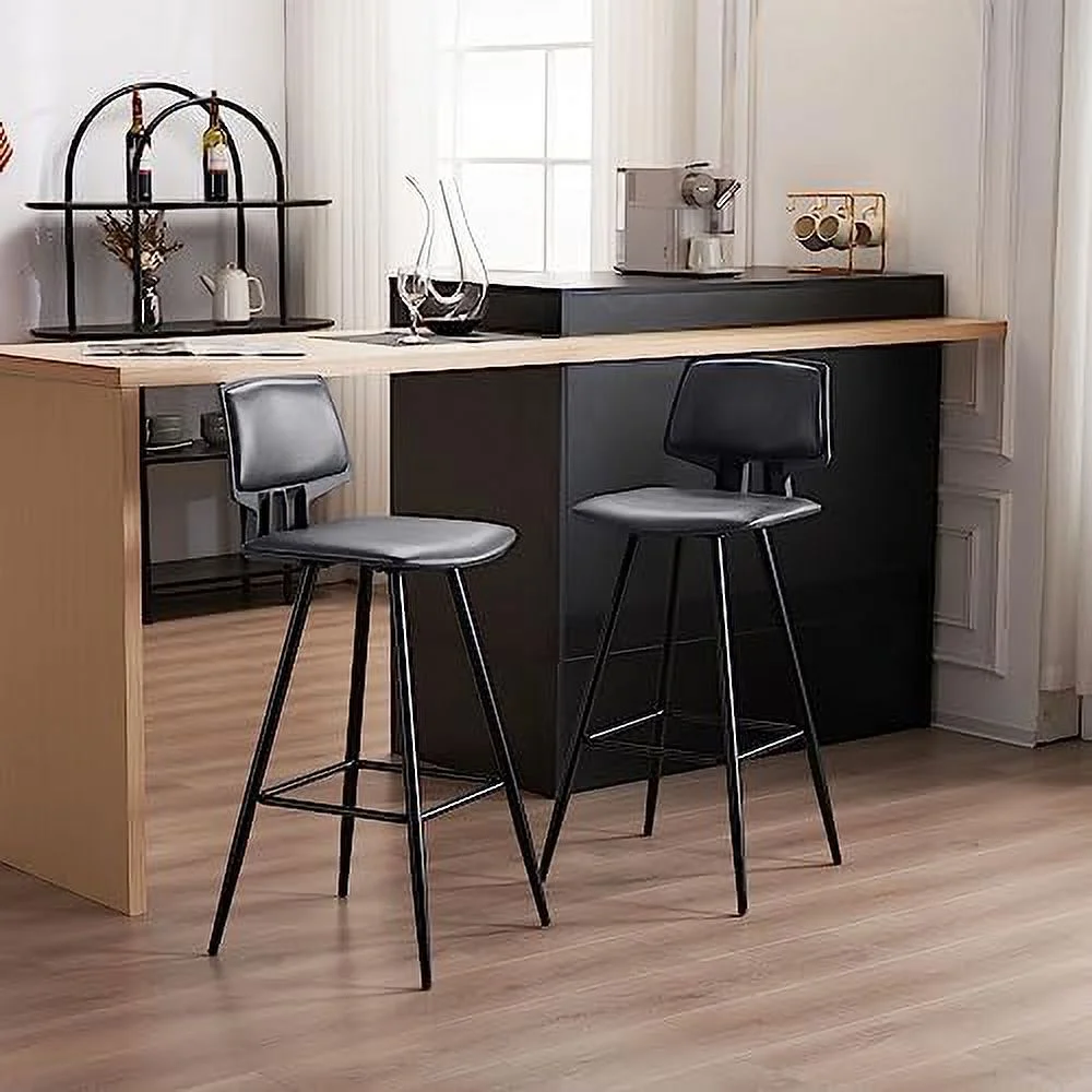 TJUNBOLIFE 28" Metal  Stools Set of 4  Modern  Chairs with PU Leather Upholstered for Kitchen Dining Cafe Counter Height Island Chairs (4  Dark Blue)