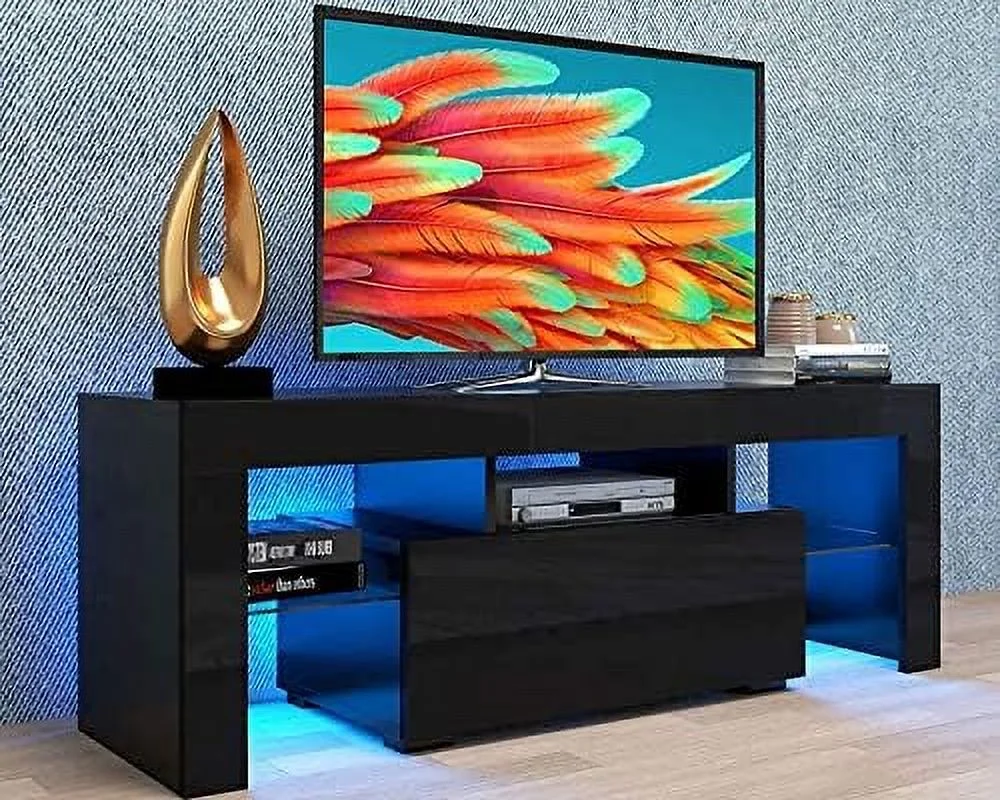 TJCGDTY LED TV Stand for 55 inch TVs 20 Minutes Quick Assembly - High Gloss Entertainment Center with  Cabinets  Media Console Table Living Room Television Stands