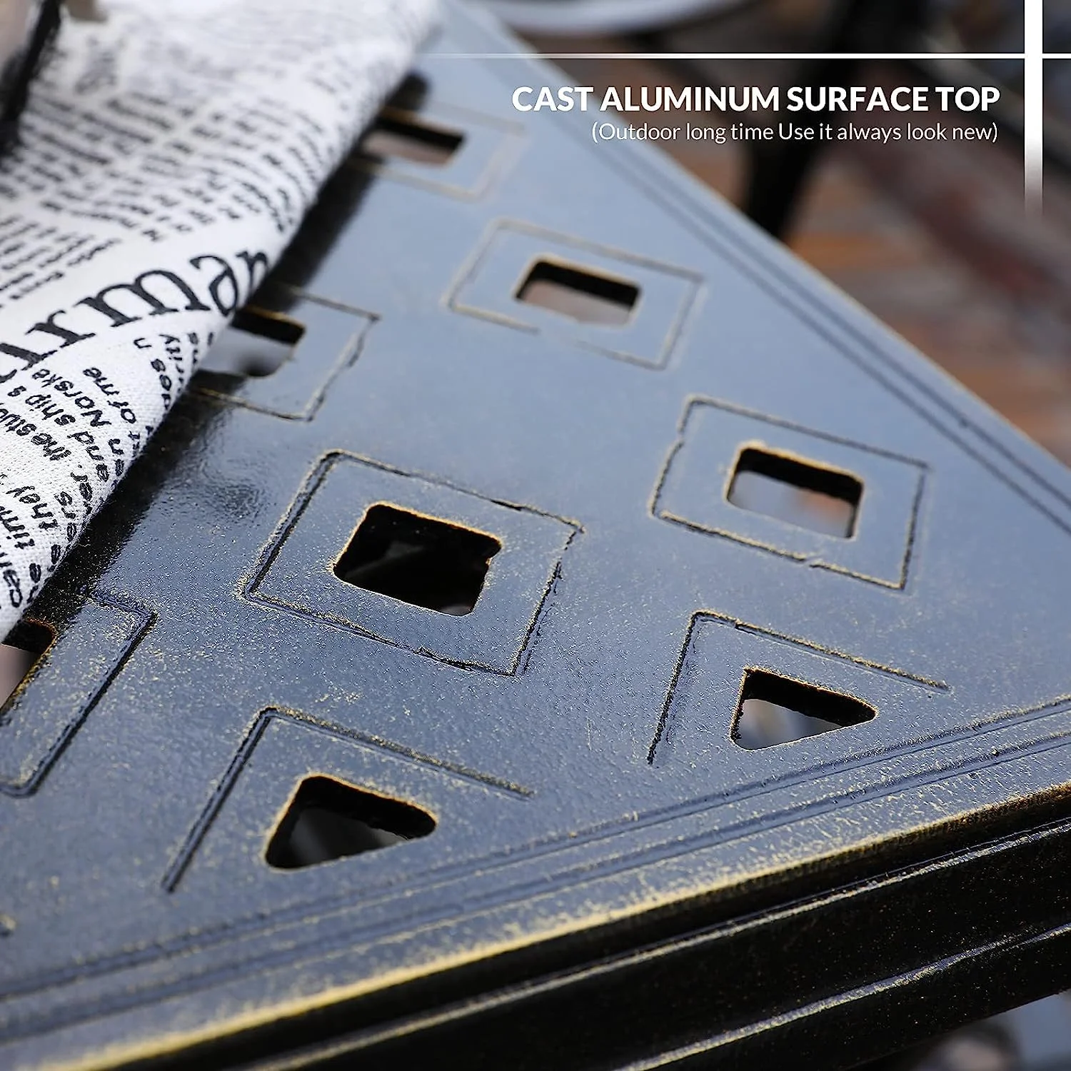 VIVIJASON 5-Piece Patio Dining Set, All-Weather Outdoor Cast Aluminum Conversation Set, Include 4 Chairs, a 30.5” Square Table W/Umbrella Hole Patio Dining Furniture Set for Balcony Garden Backyard