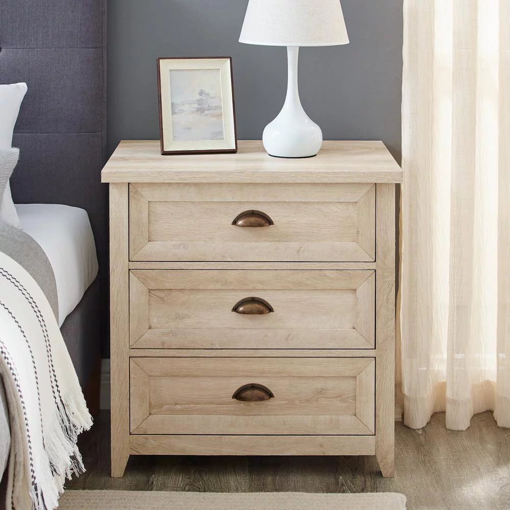 Odette 3 Drawer Framed Bedroom Nightstand Set in White Oak