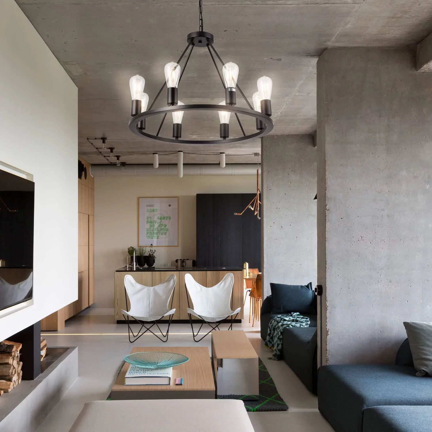 LOHAS 6-Light Large Rustic Farmhouse Wagon Wheel Chandelier, Round Kitchen Island Light,Hemp Rope Style Finish For Living Room Bedroom