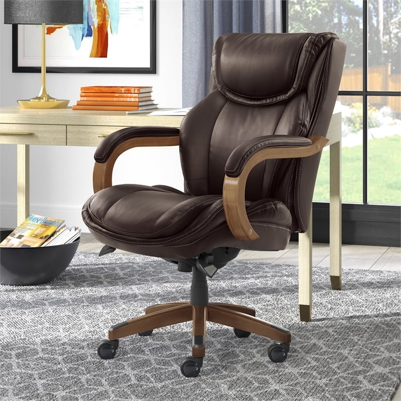 Scranton & Co Modern Faux Leather & Wood Executive Chair in Coffee Brown