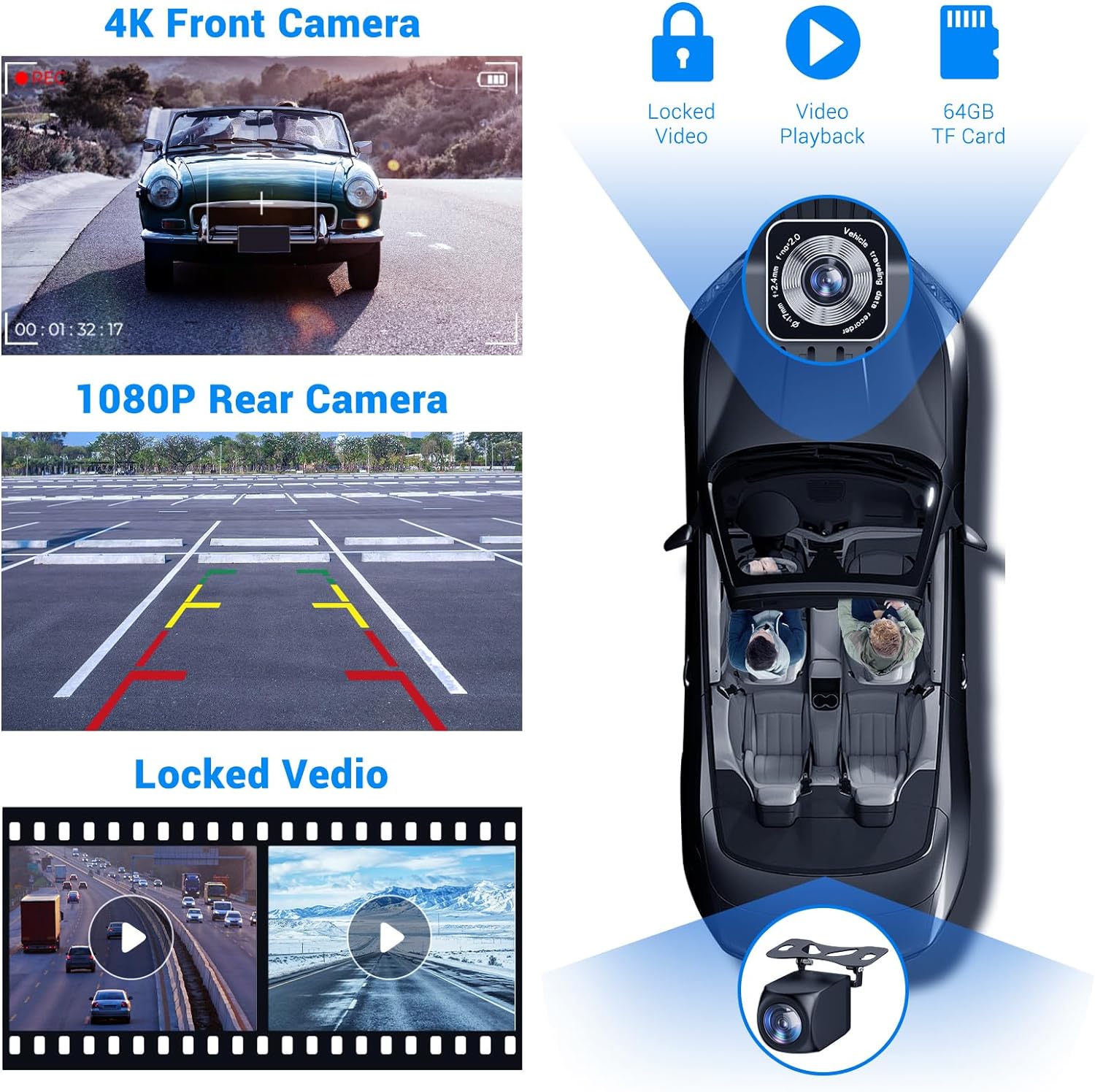 HAUXIY Wireless Carplay Touchscreen with 2.5K Dash Cam, 9