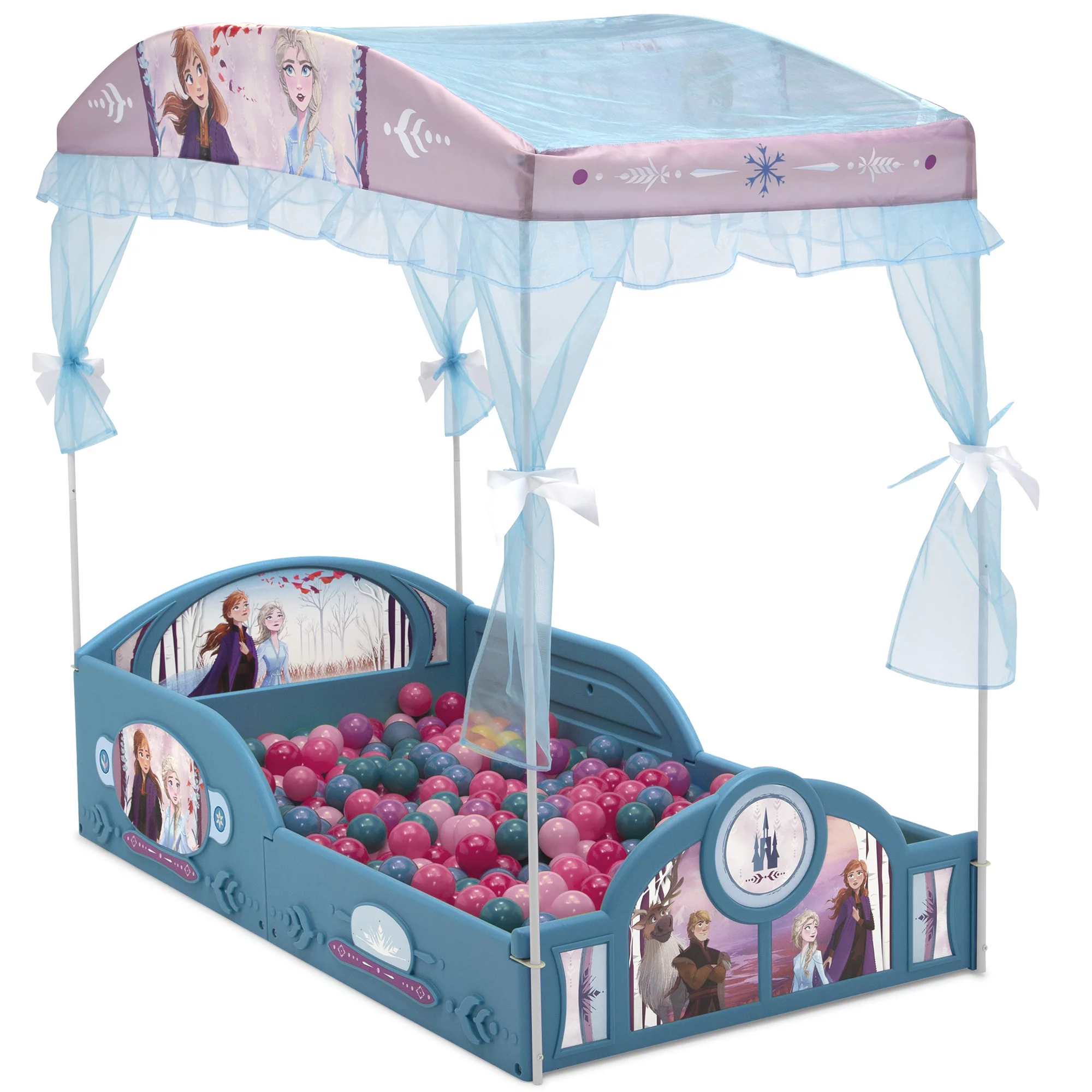 Disney Frozen II Plastic Sleep and Play Toddler Bed with Canopy by Delta Children